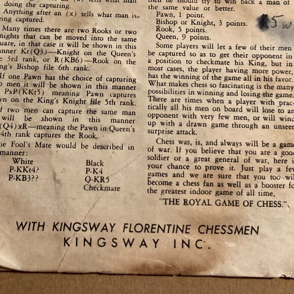 Vintage 1947 Royal Game of Chess Florentine Chessmen Instruction Booklet Only - Picture 2 of 12